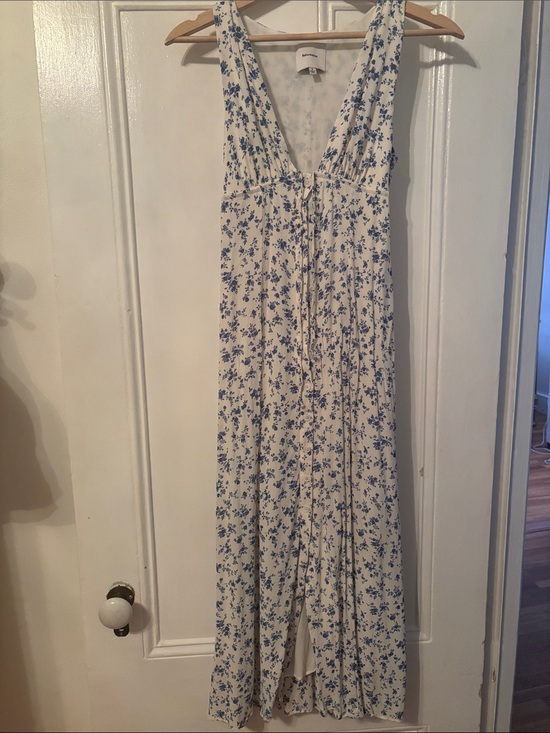 Reformation Dresses & Skirts - Reformation White Maxi Dress with Blue Floral Print